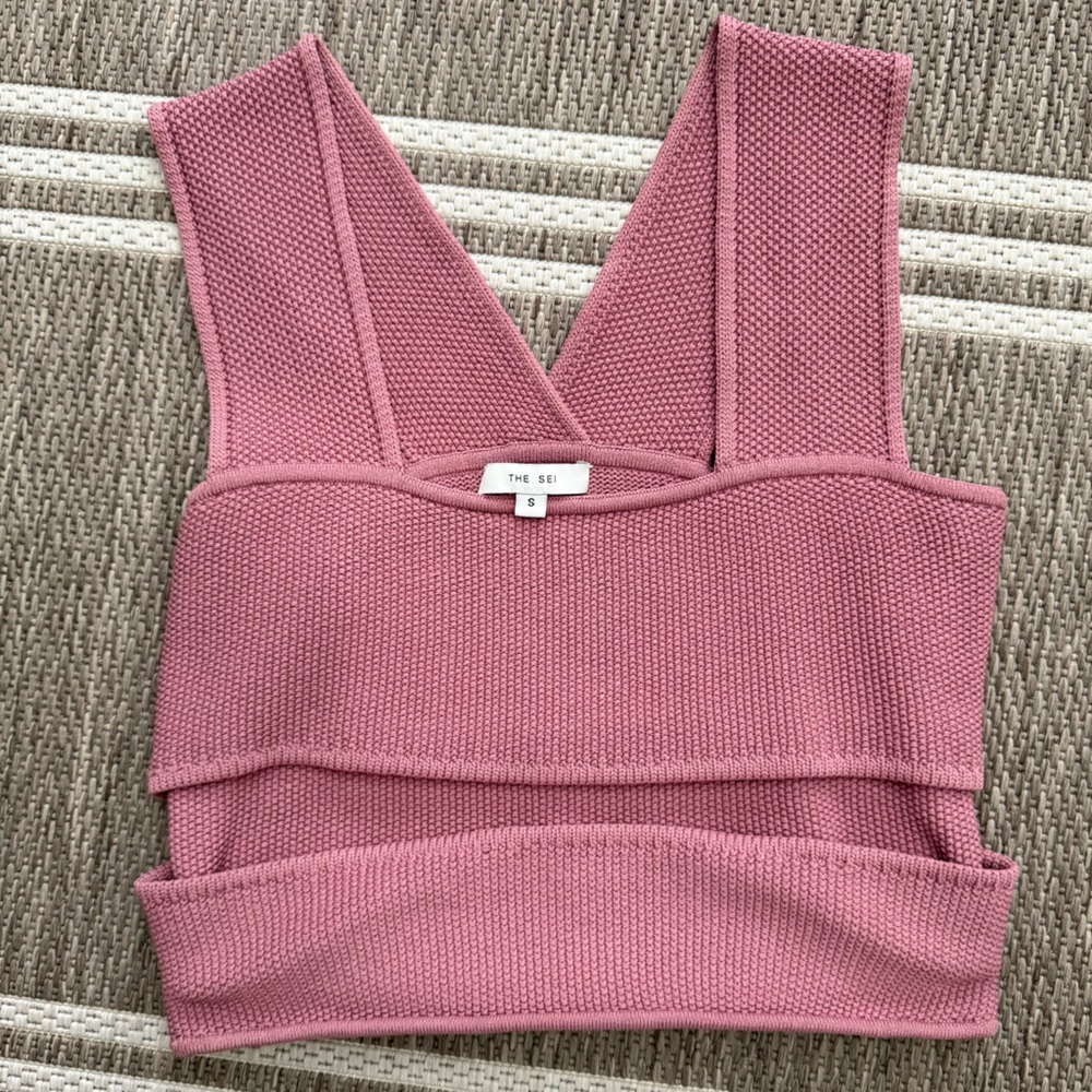 The Sei Cross Woven Pink Knit Crop Top Small